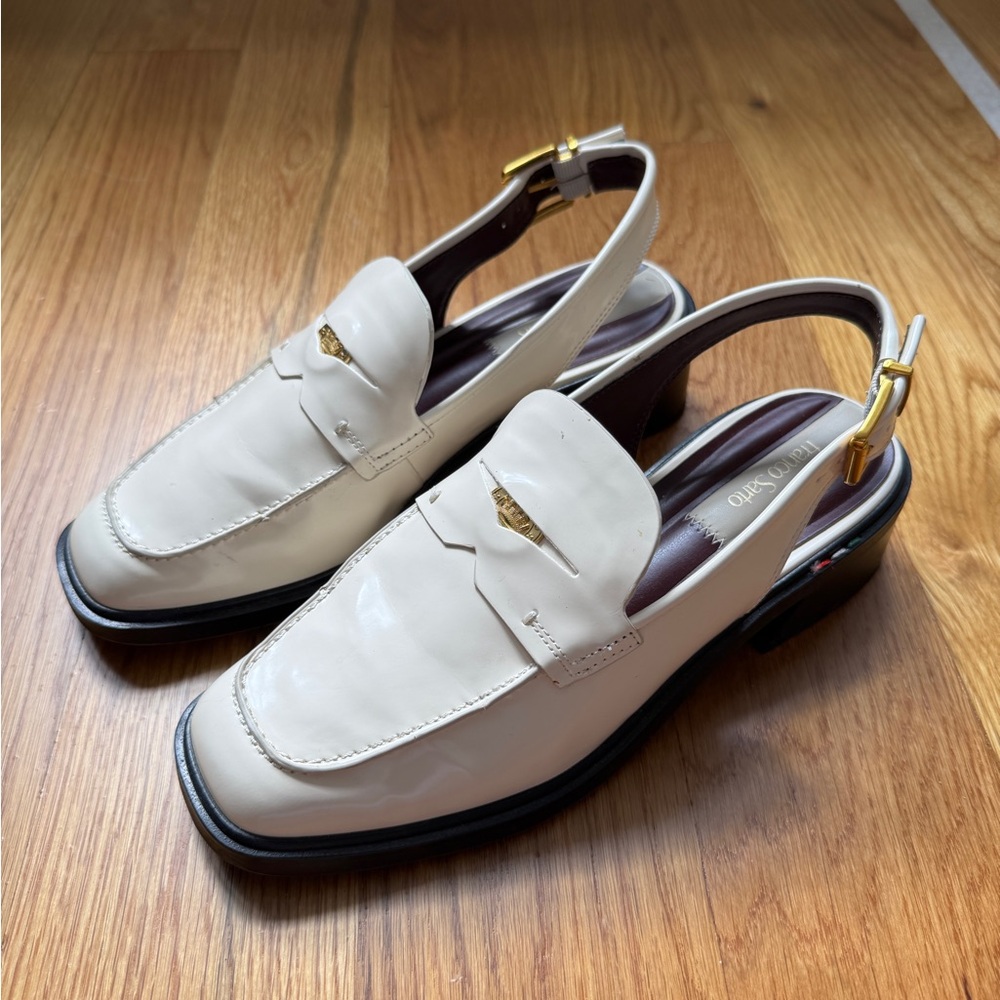 Franco Sarto Cream Patent Leather Slingback Loafers